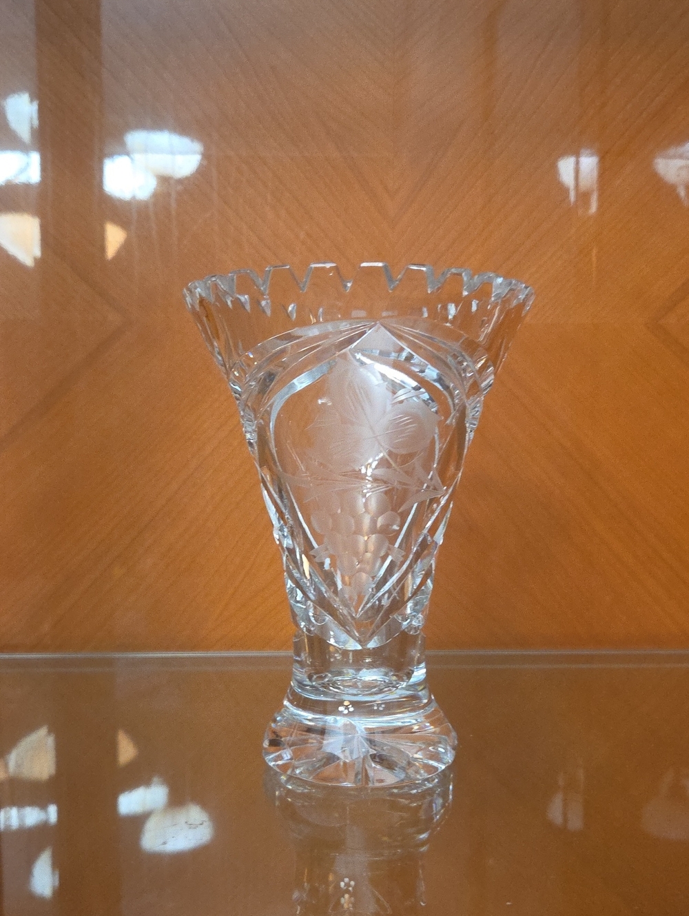 Cut Crystal Etched Vase - Clear Glass